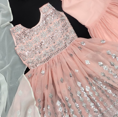 Pastel Pink Silver Embroidered Palazzo Set