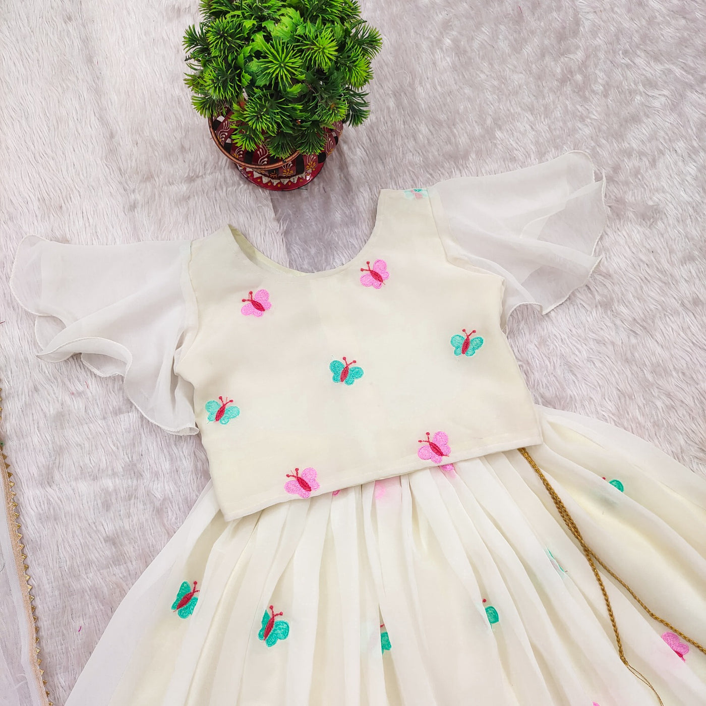 Pastel Butterfly Embroidered Girls Lehenga Choli