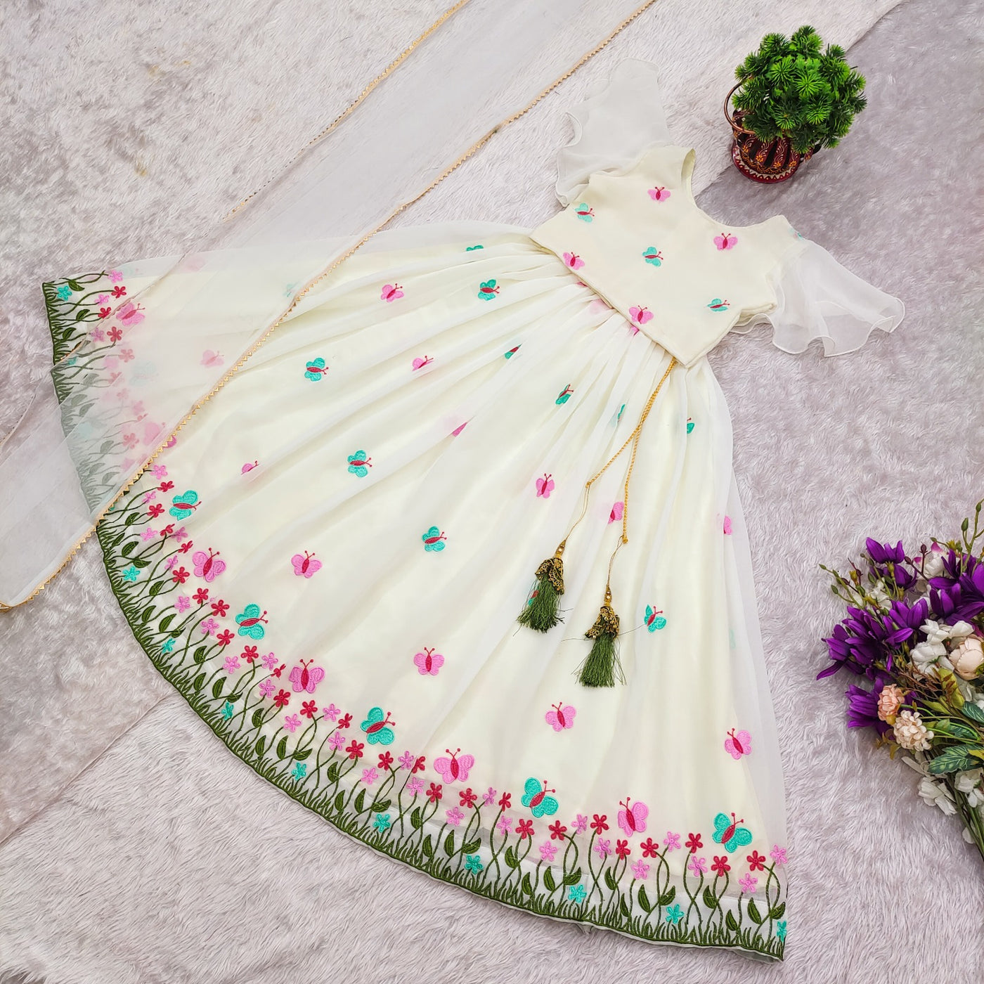 Pastel Butterfly Embroidered Girls Lehenga Choli