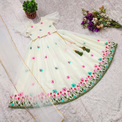 Pastel Butterfly Embroidered Girls Lehenga Choli