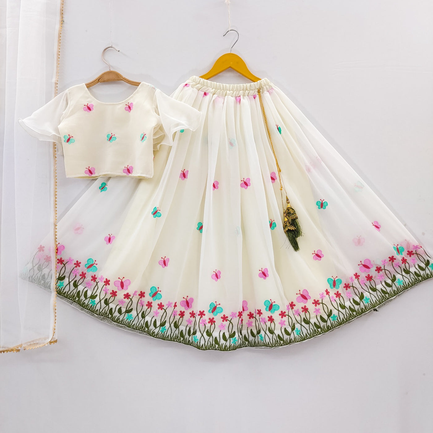 Pastel Butterfly Embroidered Girls Lehenga Choli