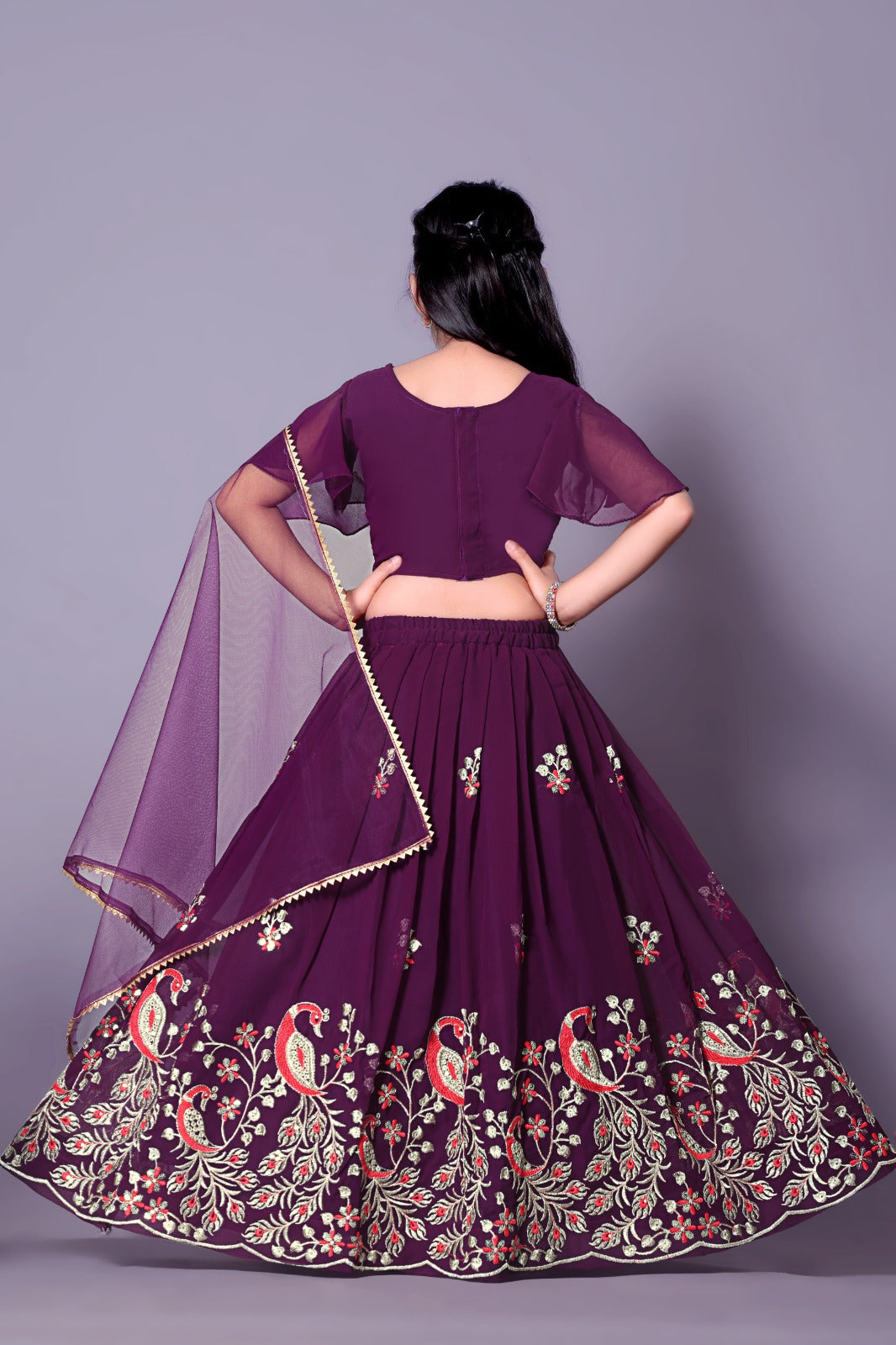 Heavy Embroidered Wine Girls Lehenga Choli