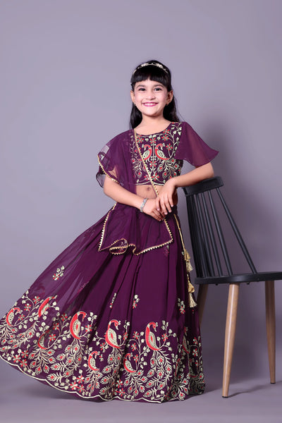 Heavy Embroidered Wine Girls Lehenga Choli