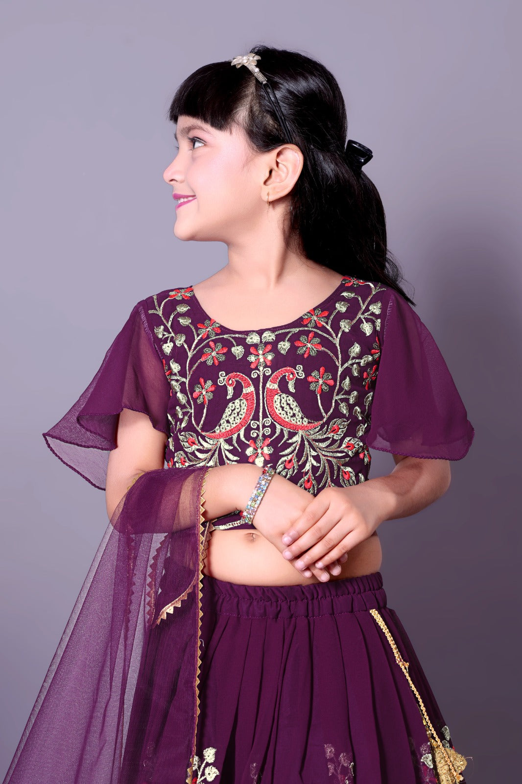 Heavy Embroidered Wine Girls Lehenga Choli
