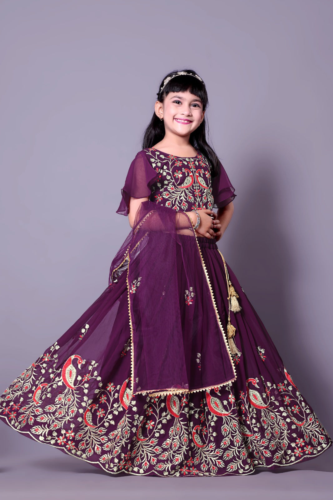 Heavy Embroidered Wine Girls Lehenga Choli