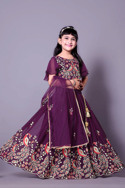 Heavy Embroidered Wine Girls Lehenga Choli