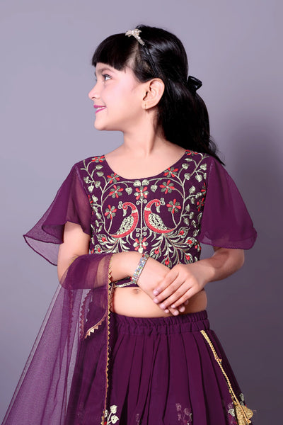 Heavy Embroidered Wine Girls Lehenga Choli