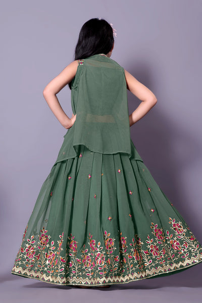 Olive Green Designer Embroidered Girls Lehenga Choli