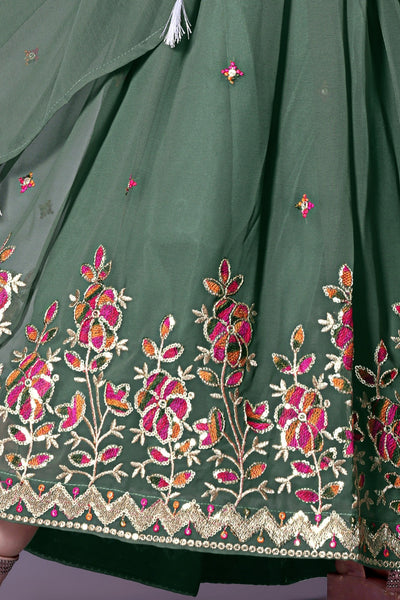 Olive Green Designer Embroidered Girls Lehenga Choli