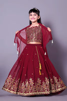Designer Maroon Embroidered Girls Lehenga Choli