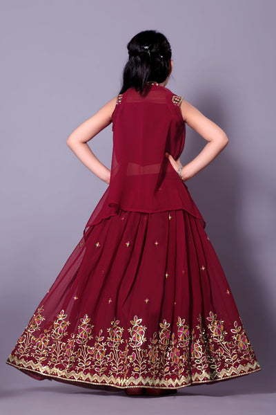 Designer Maroon Embroidered Girls Lehenga Choli