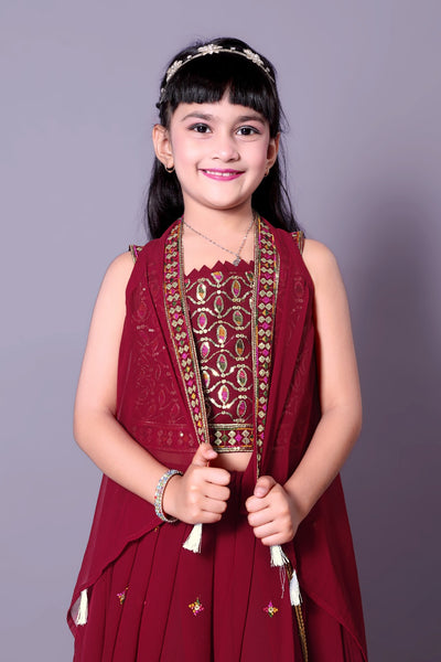 Designer Maroon Embroidered Girls Lehenga Choli