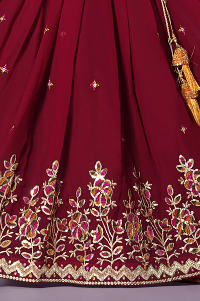 Designer Maroon Embroidered Girls Lehenga Choli