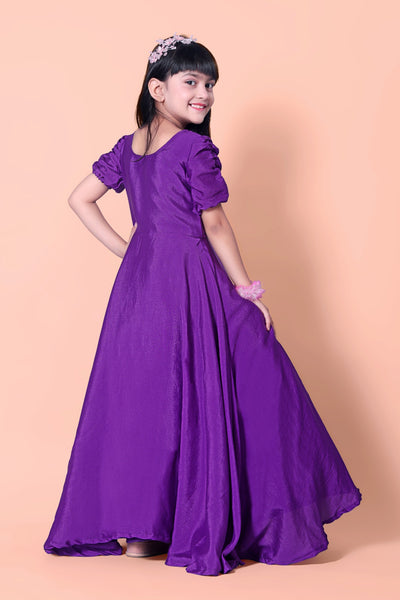 Purple Animal Embroidered Kids Gown