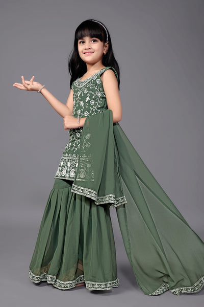 Embroidered Green Kids Sharara Suit