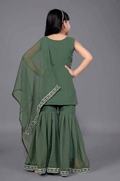 Embroidered Green Kids Sharara Suit