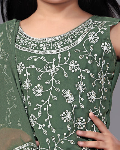 Embroidered Green Kids Sharara Suit