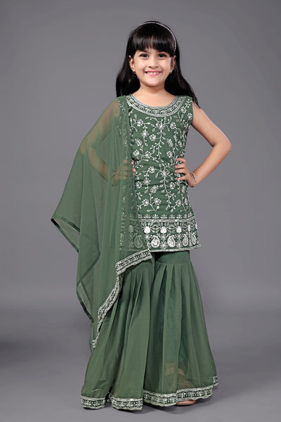 Embroidered Green Kids Sharara Suit