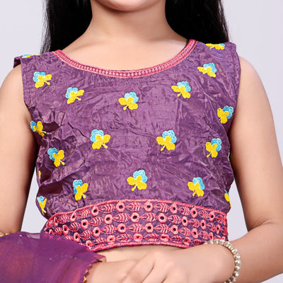 Festive Purple Embroidered Girls Lehenga Choli