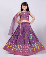 Festive Purple Embroidered Girls Lehenga Choli