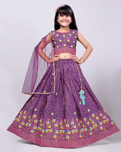 Festive Purple Embroidered Girls Lehenga Choli