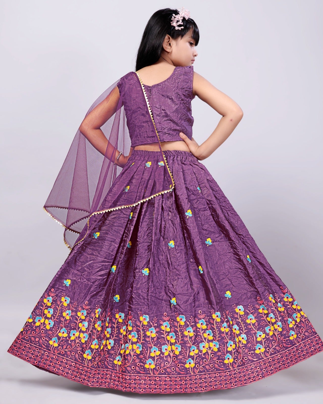 Festive Purple Embroidered Girls Lehenga Choli