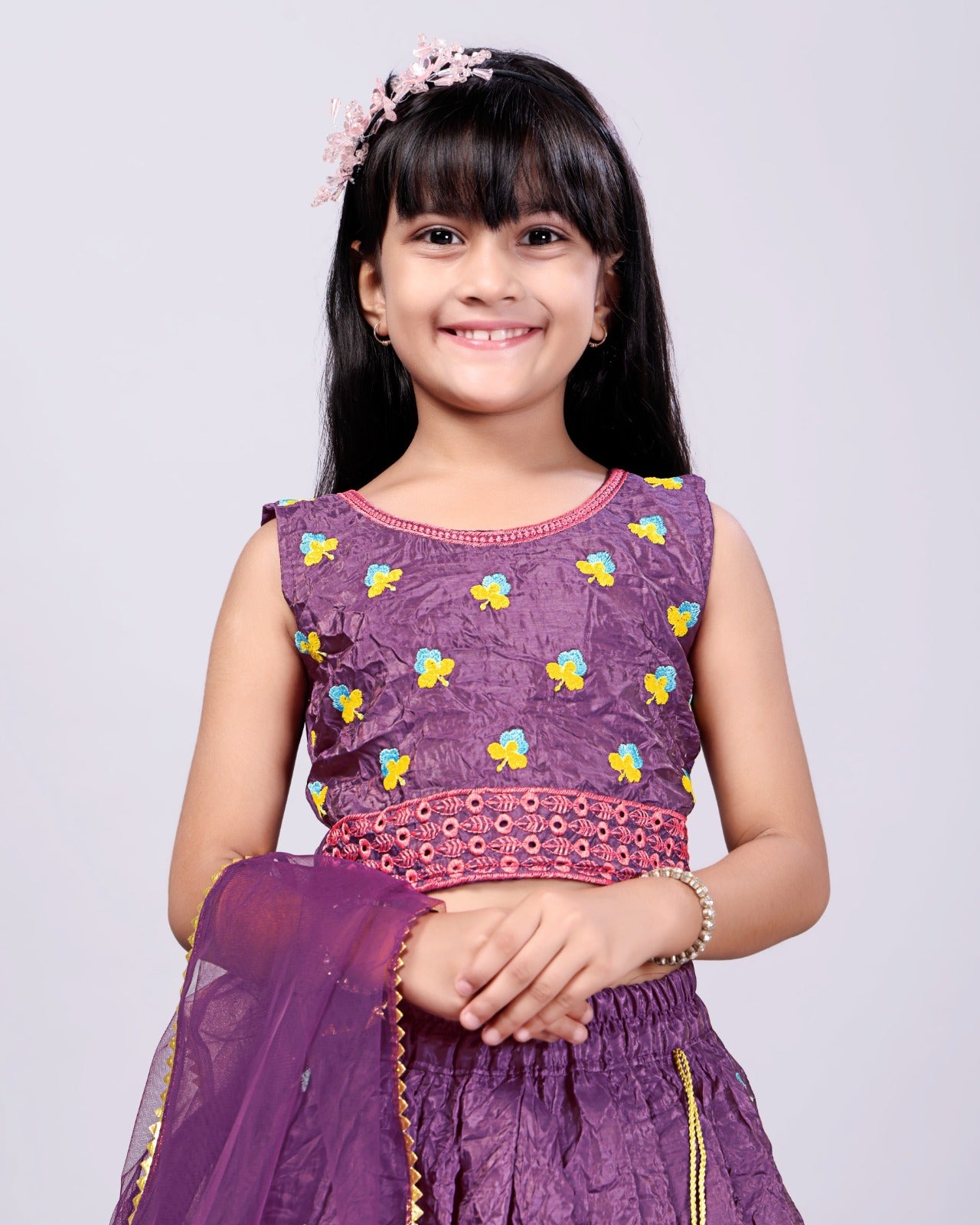 Festive Purple Embroidered Girls Lehenga Choli