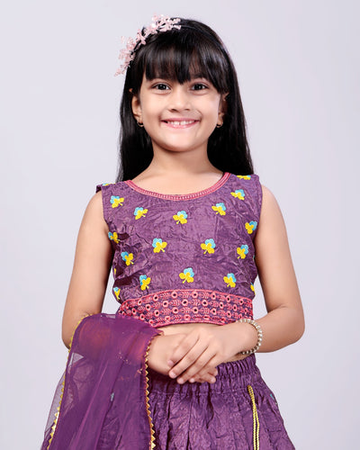Festive Purple Embroidered Girls Lehenga Choli