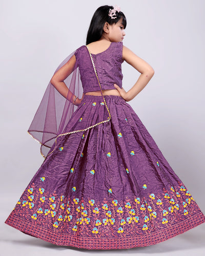 Festive Purple Embroidered Girls Lehenga Choli