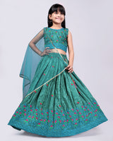 Teal Blue Embroidered Girls Lehenga Choli