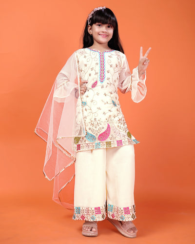 Off-White Multicolor Embroidered Kids Palazzo Set