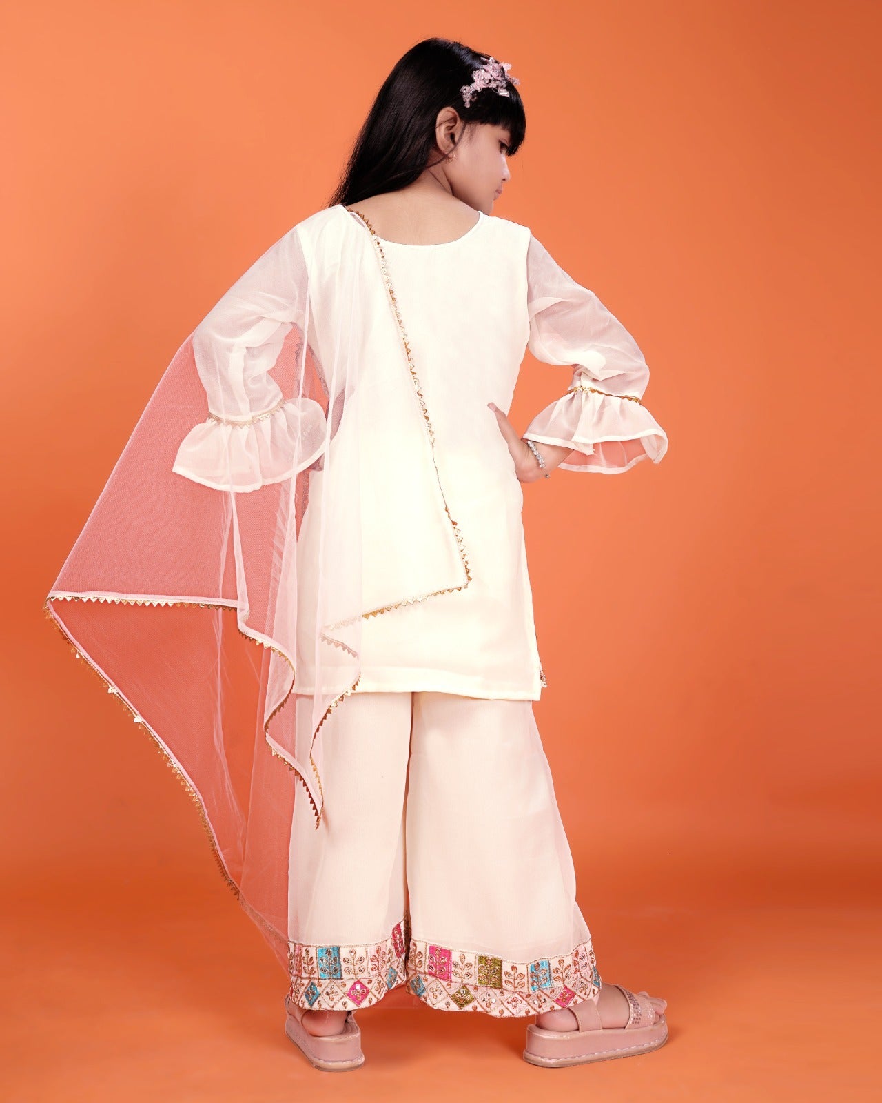 Off-White Multicolor Embroidered Kids Palazzo Set