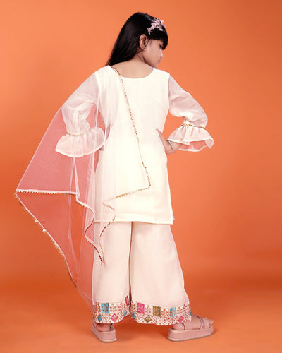 Off-White Multicolor Embroidered Kids Palazzo Set