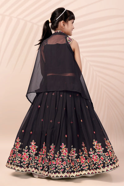 Black Designer Embroidered Girls Lehenga Choli