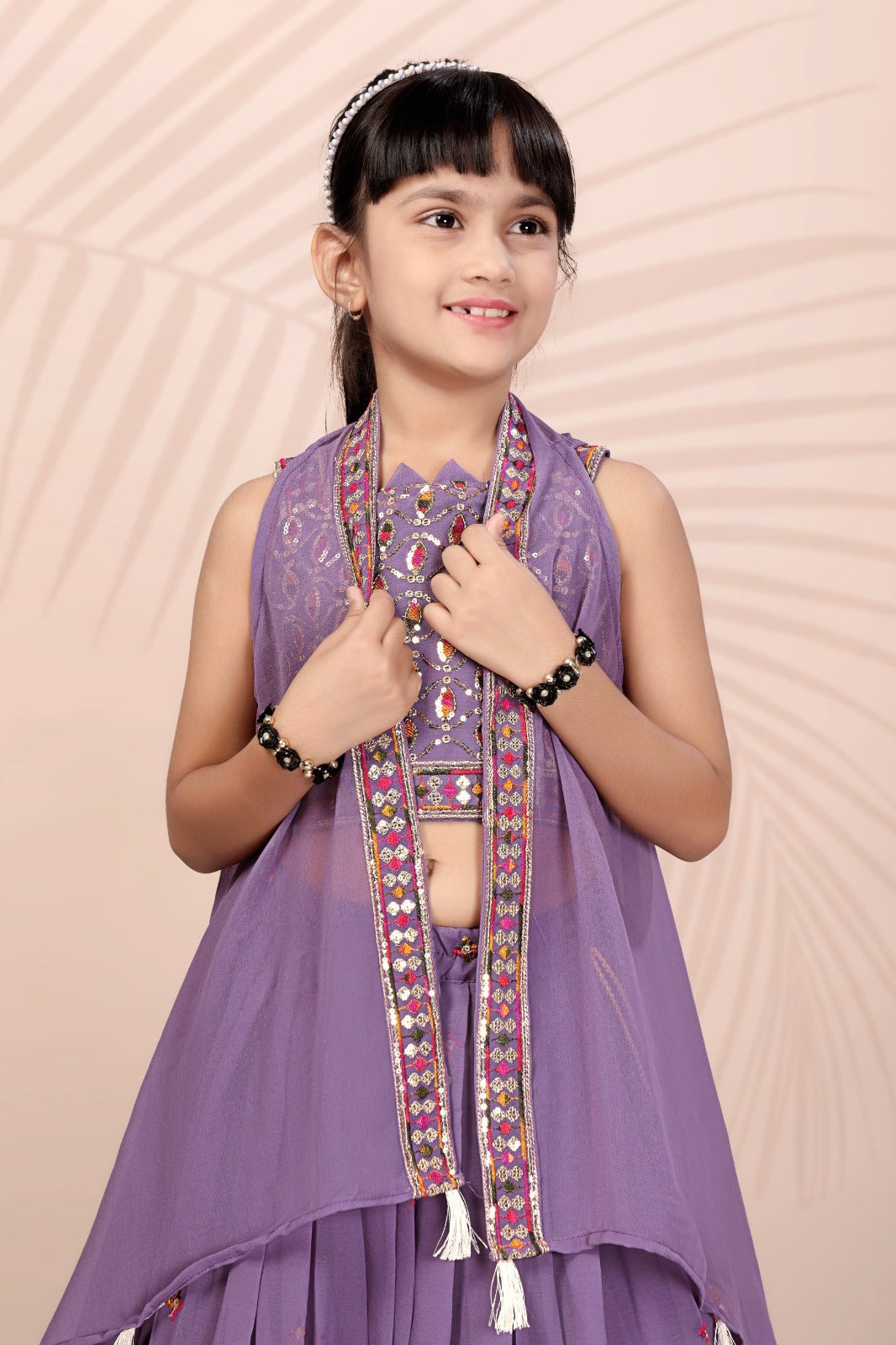 Lavender Embroidered Girls Lehenga Choli