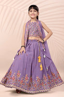Lavender Embroidered Girls Lehenga Choli
