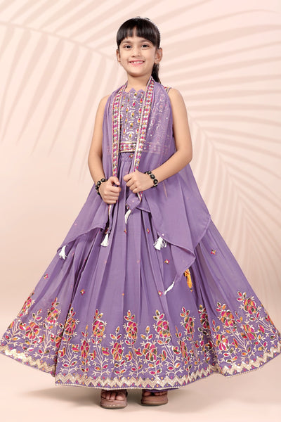 Lavender Embroidered Girls Lehenga Choli