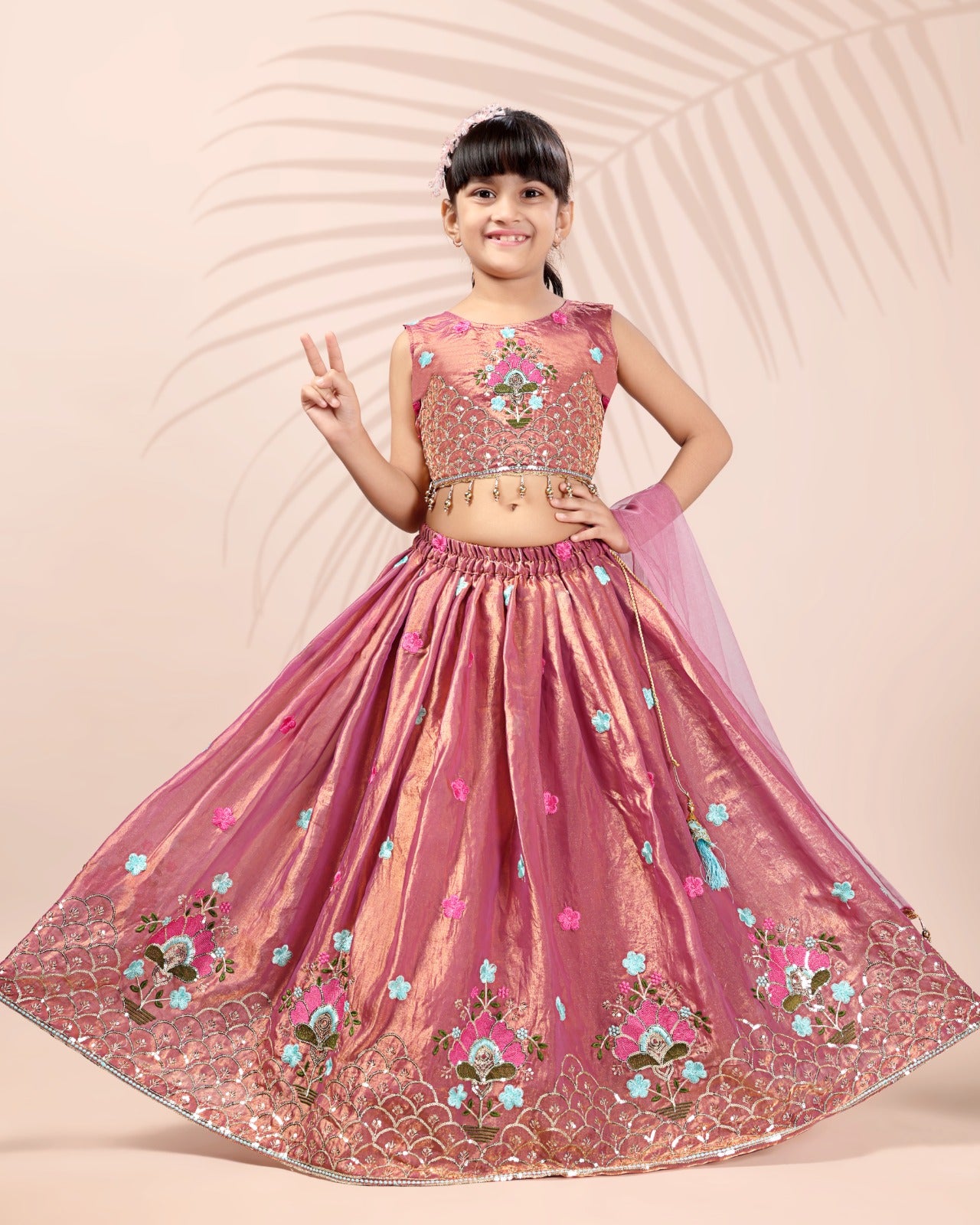 Premium Pink Embroidered Girls Lehenga Choli