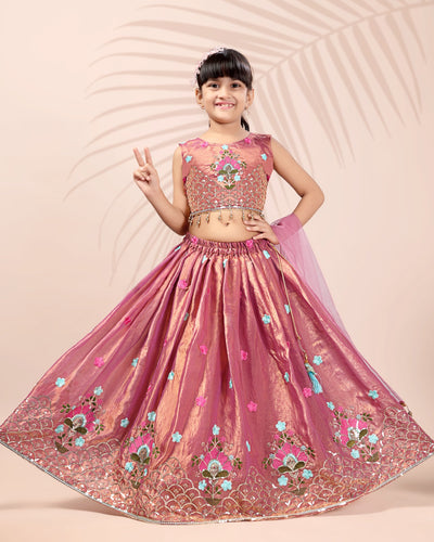 Premium Pink Embroidered Girls Lehenga Choli