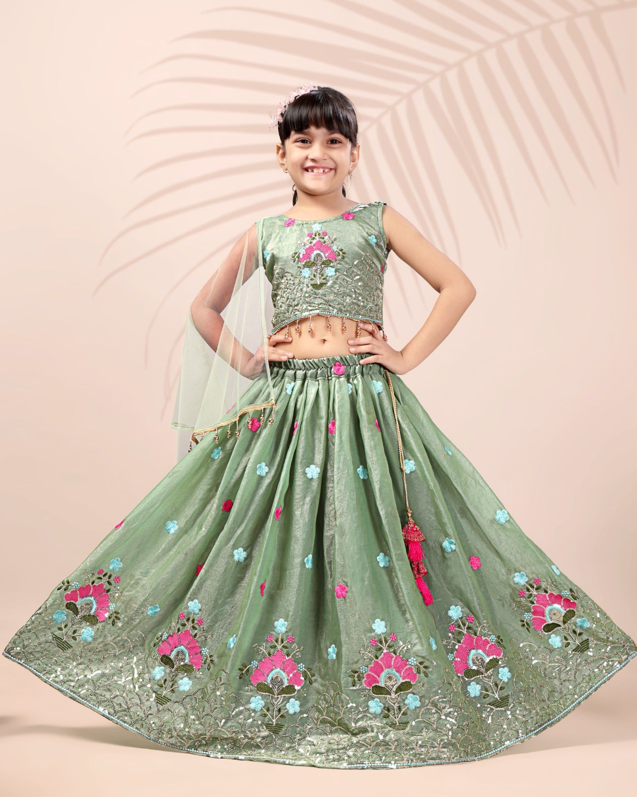 Fresh Green Designer Girls Lehenga Choli