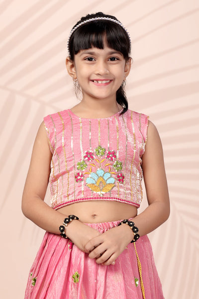 Pink Embroidered Girls Lehenga Choli
