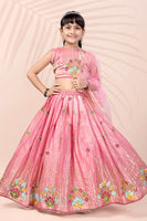 Pink Embroidered Girls Lehenga Choli