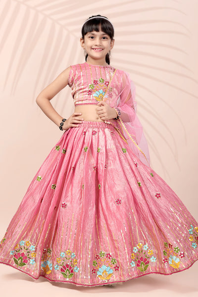 Pink Embroidered Girls Lehenga Choli
