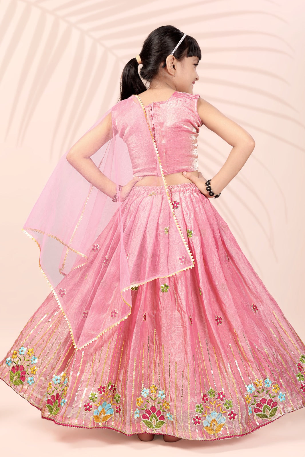 Pink Embroidered Girls Lehenga Choli