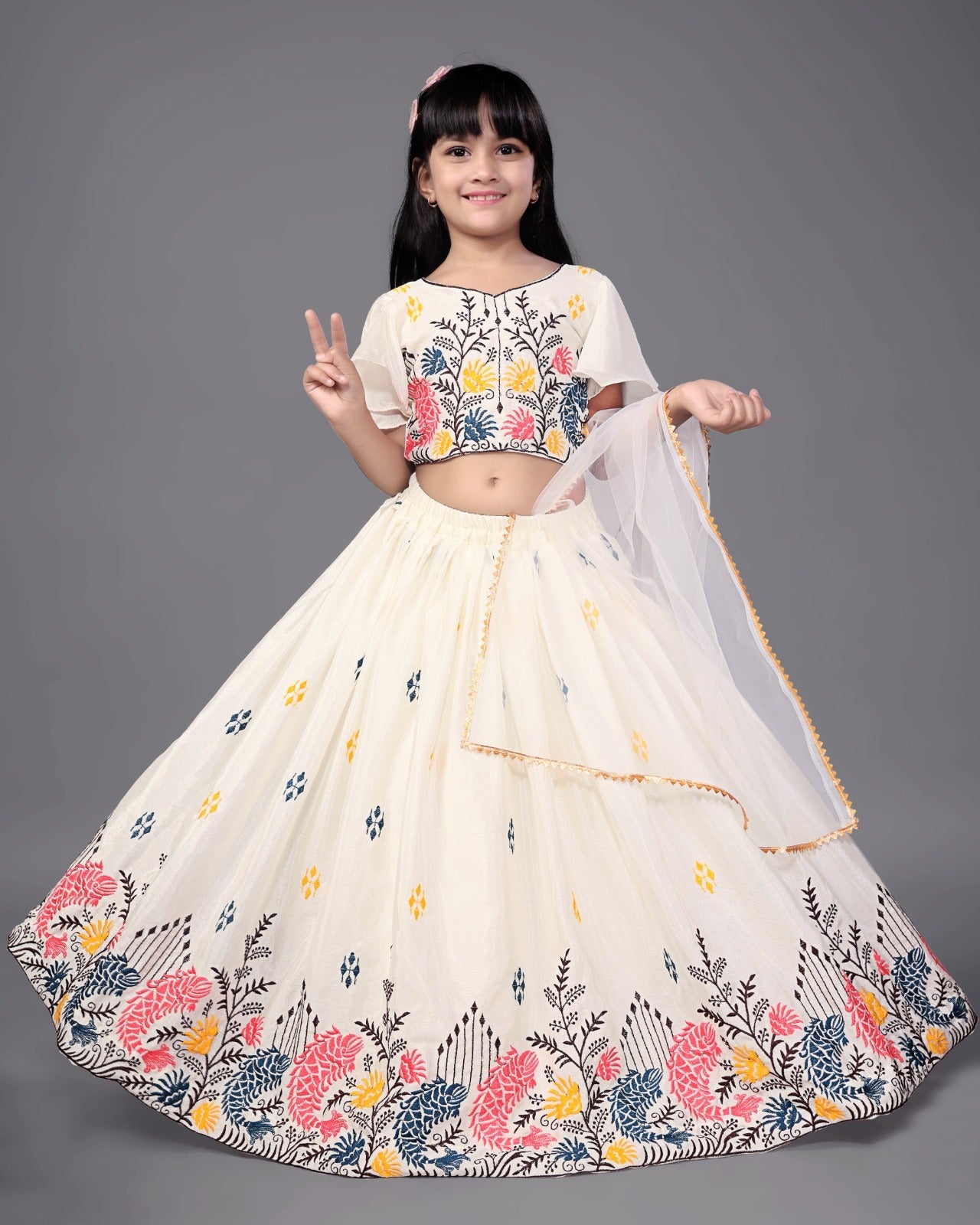 Girls' Elegant Embroidered Lehenga Choli Set