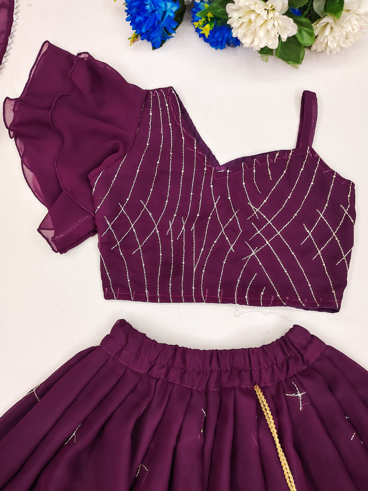 Purple Peacock Embroidered Girls Lehenga Choli