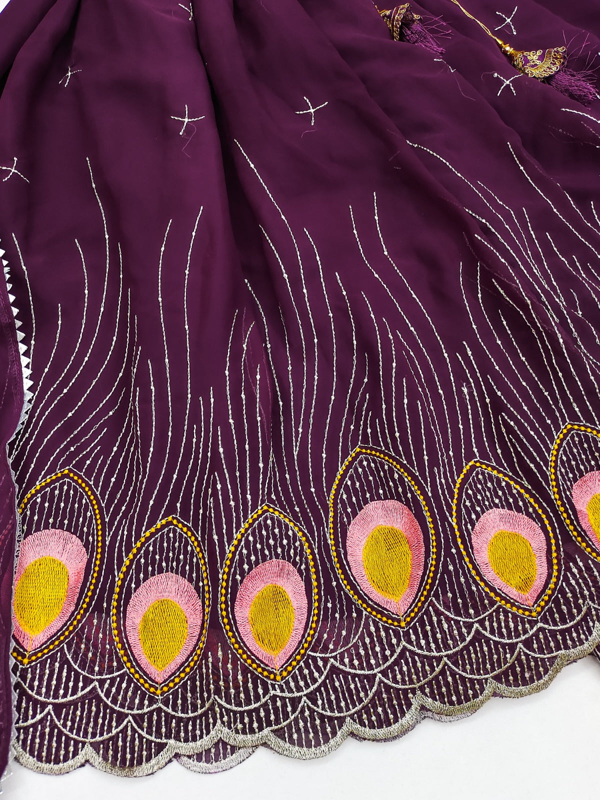 Purple Peacock Embroidered Girls Lehenga Choli