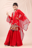 Red Embroidered Kids Sharara Suit