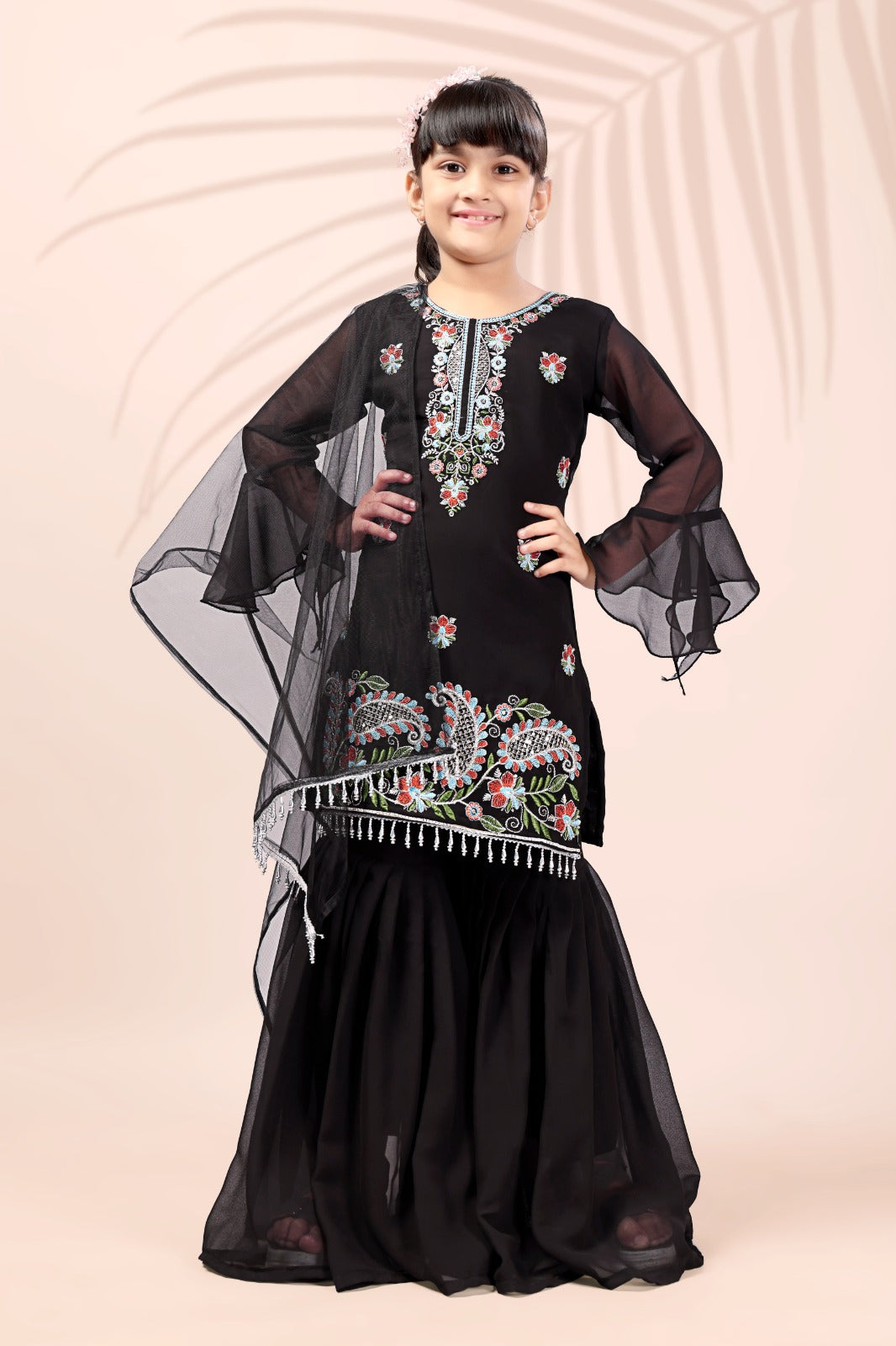 Black Embroidered Kids Sharara Suit