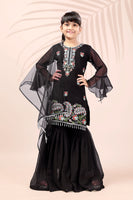 Black Embroidered Kids Sharara Suit